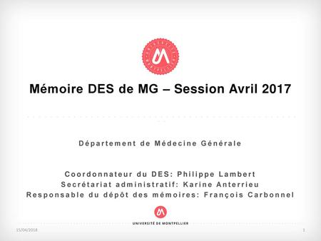 Mémoire DES de MG – Session Avril 2017