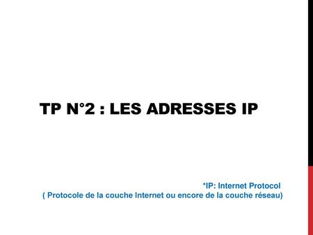 TP N°2 : les Adresses IP *IP: Internet Protocol