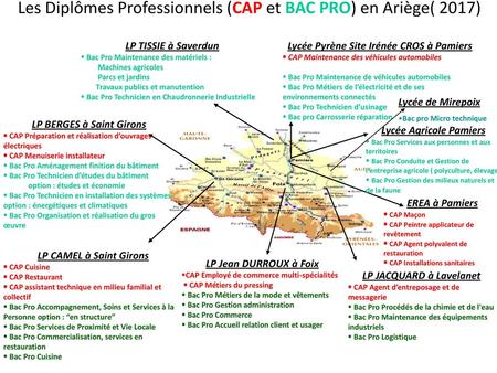 Les Diplômes Professionnels (CAP et BAC PRO) en Ariège( 2017)