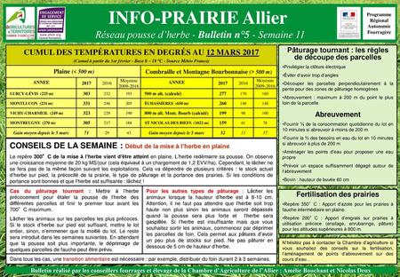 INFO-PRAIRIE Allier Réseau pousse d’herbe - Bulletin n°5 - Semaine 11