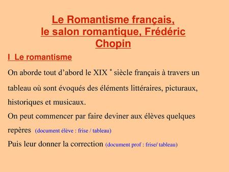 Le Romantisme français, le salon romantique, Frédéric Chopin