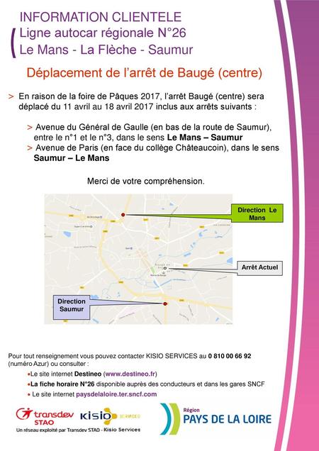 Déplacement de l’arrêt de Baugé (centre)