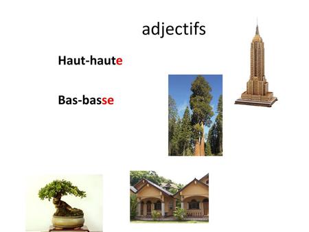 Adjectifs Haut-haute Bas-basse.
