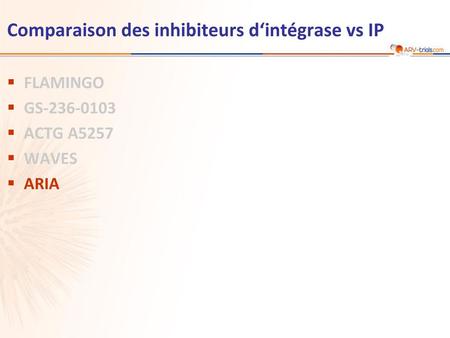 Comparaison des inhibiteurs d‘intégrase vs IP