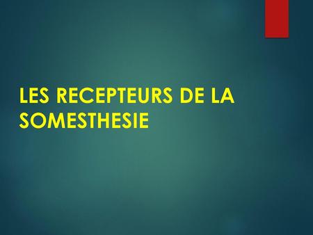 LES RECEPTEURS DE LA SOMESTHESIE