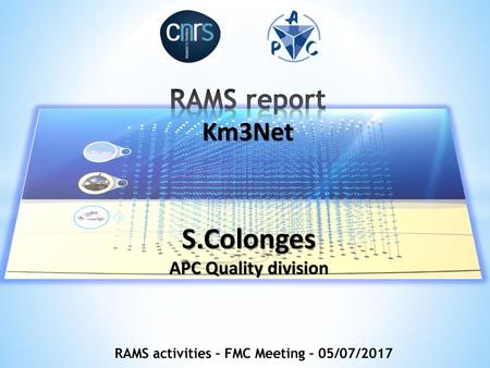 RAMS activities – FMC Meeting – 05/07/2017