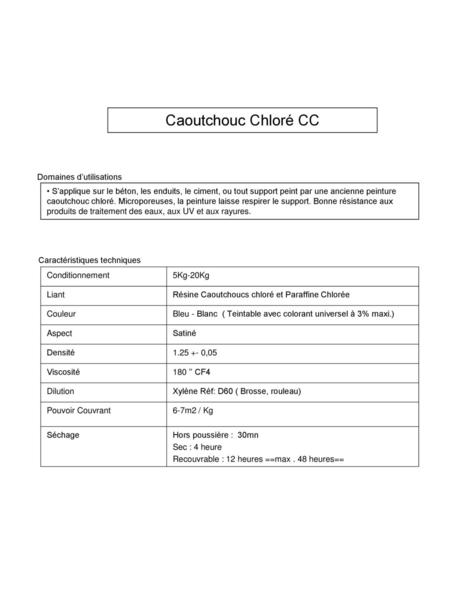 Caoutchouc Chloré CC Fiche Technique 1 Domaines d’utilisations