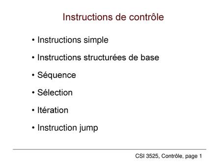 Instructions de contrôle