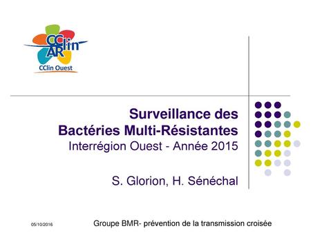 Surveillance des Bactéries Multi-Résistantes Interrégion Ouest - Année 2015 S. Glorion, H. Sénéchal 05/10/2016		Groupe BMR- prévention de la transmission.