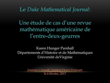 Le Duke Mathematical Journal:
