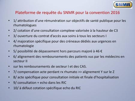 Plateforme de requête du SNMR pour la convention 2016