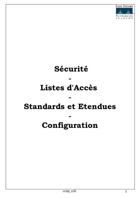 Sécurité - Listes d'Accès - Standards et Etendues - Configuration
