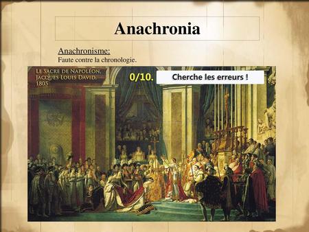 Anachronia Anachronisme: Faute contre la chronologie.