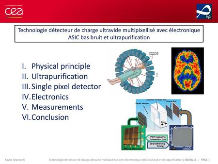 Physical principle Ultrapurification Single pixel detector Electronics