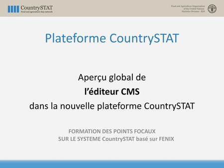FORMATION DES POINTS FOCAUX SUR LE SYSTEME CountrySTAT basé sur FENIX