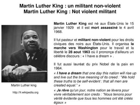 Martin Luther King : un militant non-violent