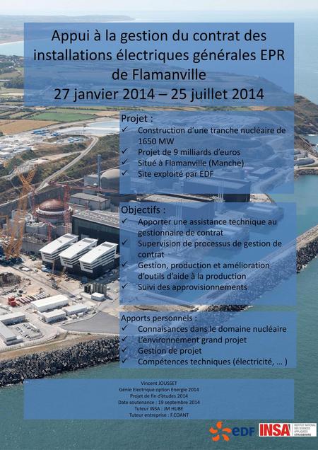 Appui à la gestion du contrat des installations électriques générales EPR de Flamanville 27 janvier 2014 – 25 juillet 2014 Projet : Construction d’une.