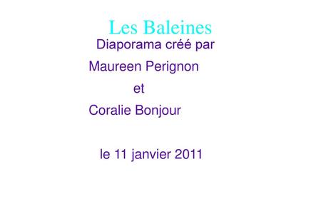 Les Baleines Diaporama créé par Maureen Perignon et Coralie Bonjour