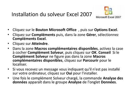 Installation du solveur Excel 2007