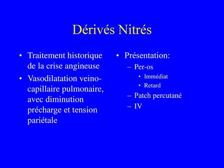 Dérivés Nitrés Traitement historique de la crise angineuse