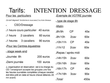 Tarifs: INTENTION DRESSAGE