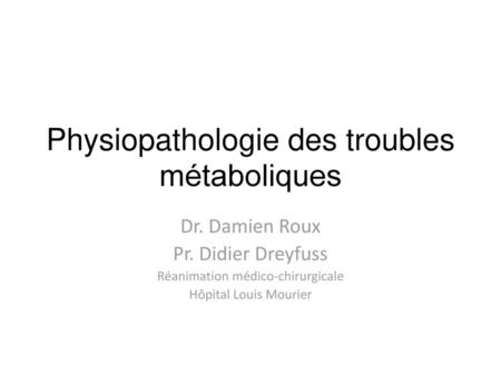 Physiopathologie des troubles métaboliques