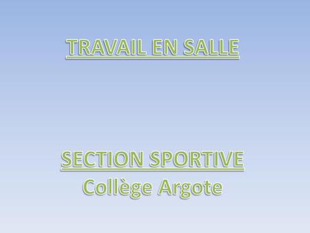 TRAVAIL EN SALLE SECTION SPORTIVE Collège Argote.