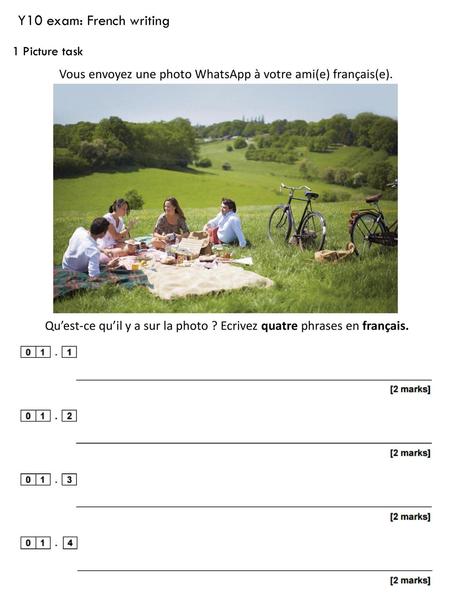 Y10 exam: French writing 1 Picture task