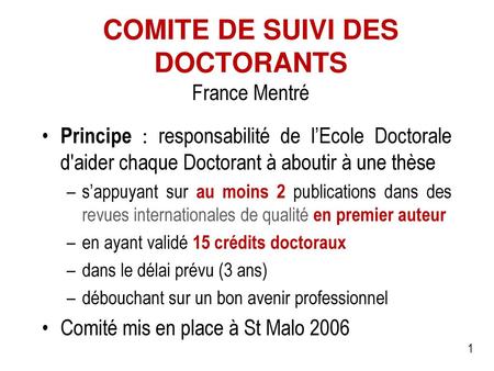 COMITE DE SUIVI DES DOCTORANTS France Mentré