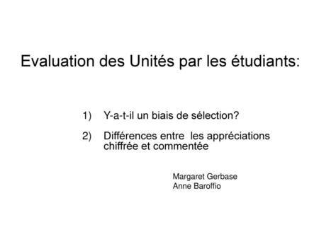 Evaluation des Unités par les étudiants: