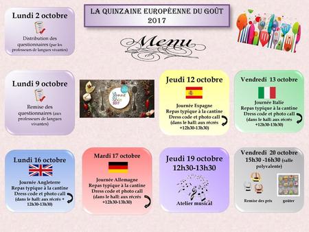 La quinzaine européEnne du goût 2017 Lundi 2 octobre