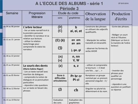 A L'ECOLE DES ALBUMS - série 1 Période 3