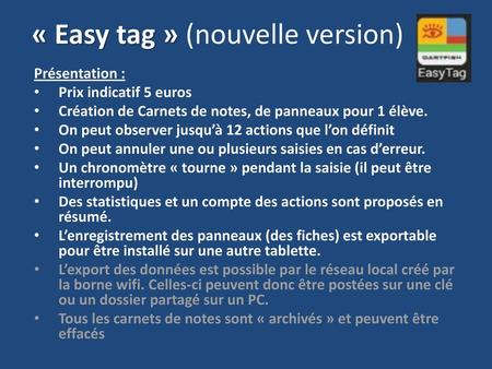 « Easy tag » (nouvelle version)