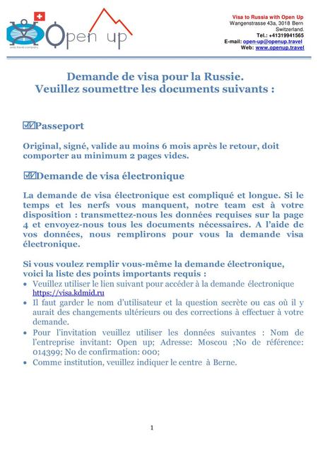 Demande de visa pour la Russie.