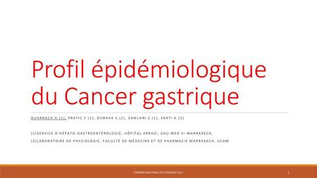 Profil épidémiologique du Cancer gastrique