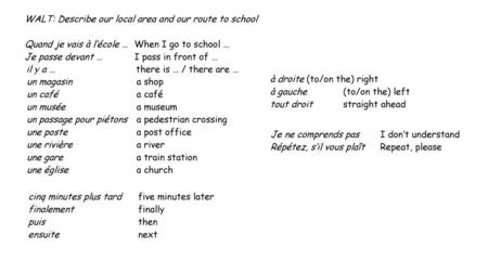 WALT: Describe our local area and our route to school