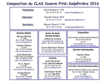 Composition du CLAS Inserm Pitié-Salpêtrière 2016