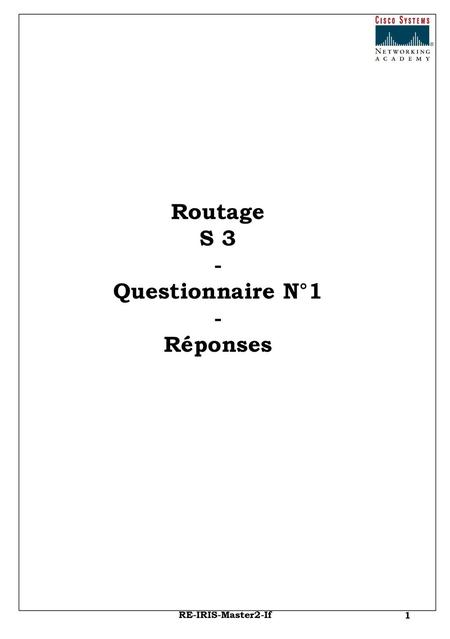 Routage S 3 - Questionnaire N°1