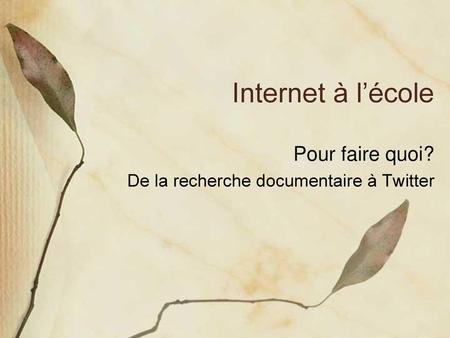 Pour faire quoi? De la recherche documentaire à Twitter