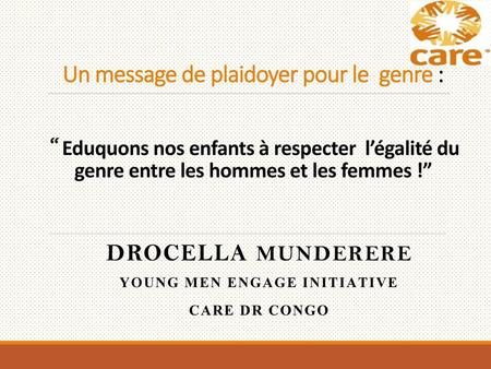 Drocella MUNDERERE Young men engage initiative Care DR Congo