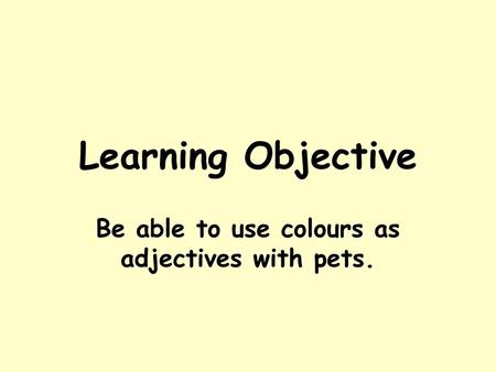 Be able to use colours as adjectives with pets.