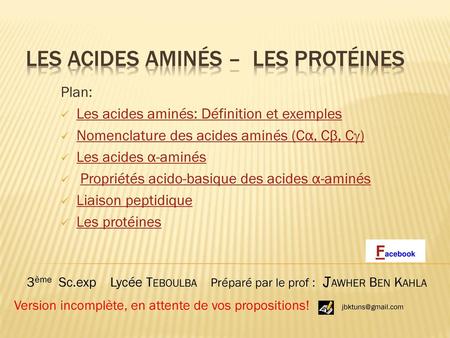 Les acides aminés – les protéines