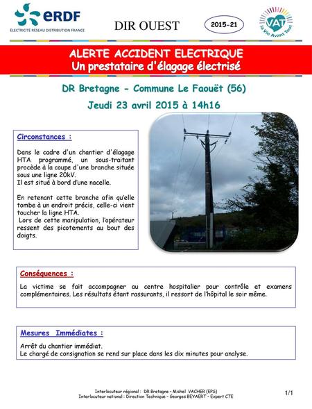 ALERTE ACCIDENT ELECTRIQUE DR Bretagne - Commune Le Faouët (56)