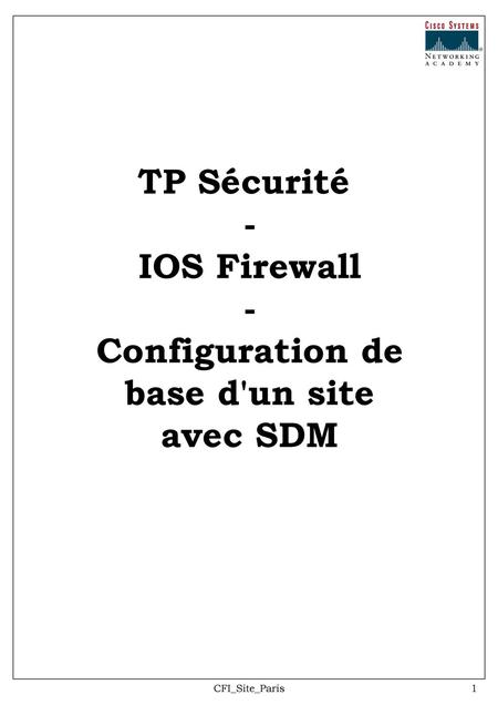 TP Sécurité - IOS Firewall - Configuration de base d'un site avec SDM