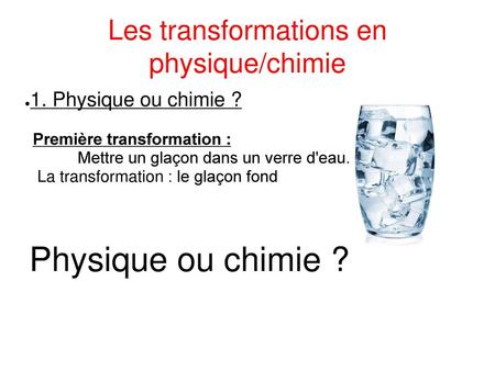 Les transformations en physique/chimie