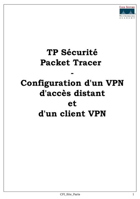 TP Sécurité Packet Tracer - Configuration d'un VPN d'accès distant et