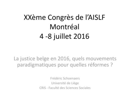 XXème Congrès de l’AISLF Montréal 4 -8 juillet 2016
