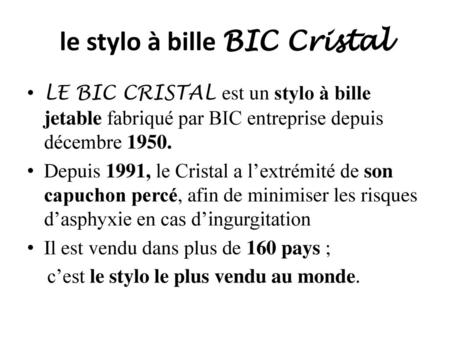 le stylo à bille BIC Cristal