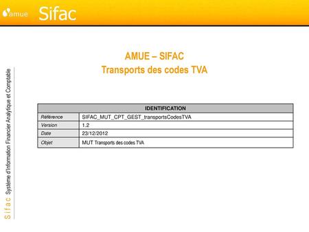 AMUE – SIFAC Transports des codes TVA