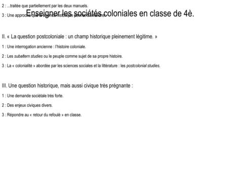 Enseigner les sociétés coloniales en classe de 4è.